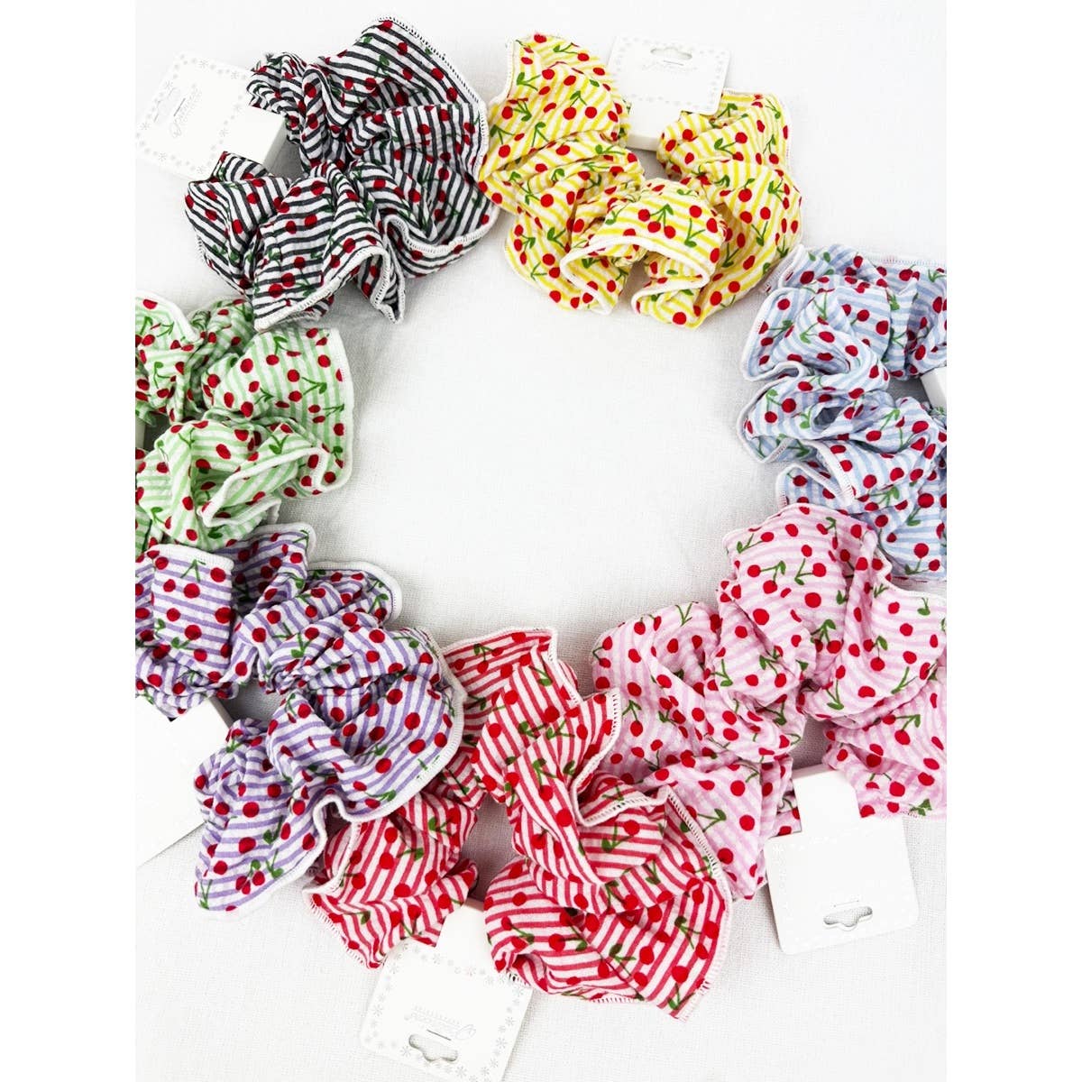 Stripe Pattern with Cherry Print Scrunchie