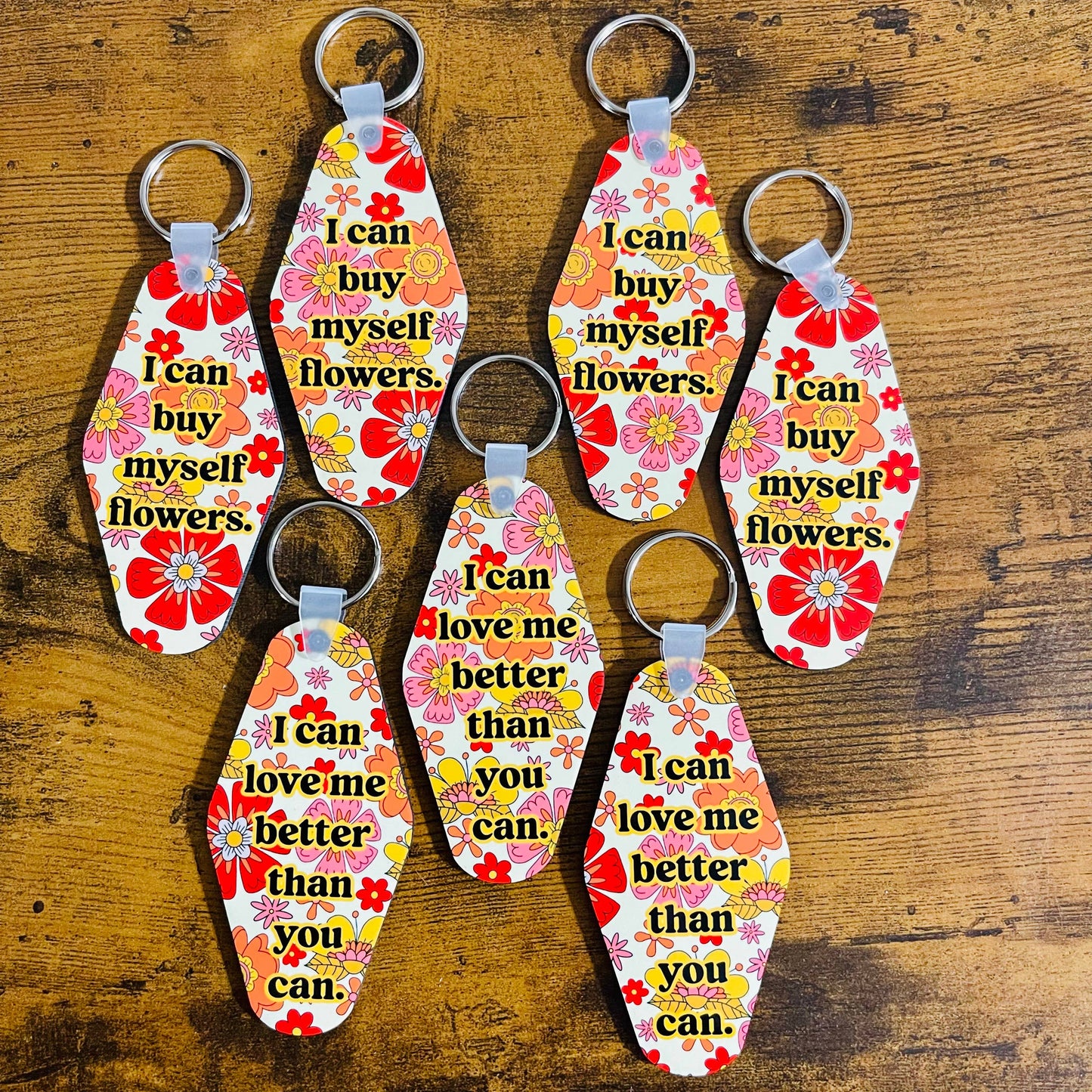 Motel Style Keychain, I Can Buy Myself Flowers Design