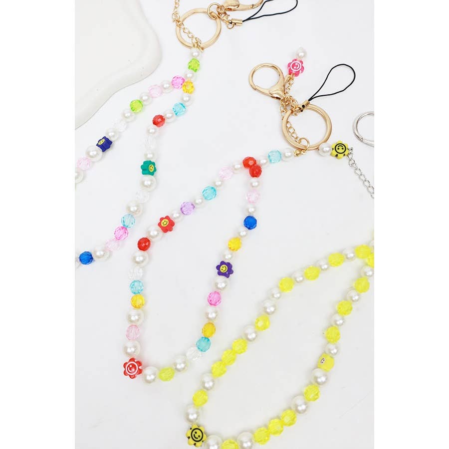 Smiley Mix Bead Wristlet Keychain Bracelet