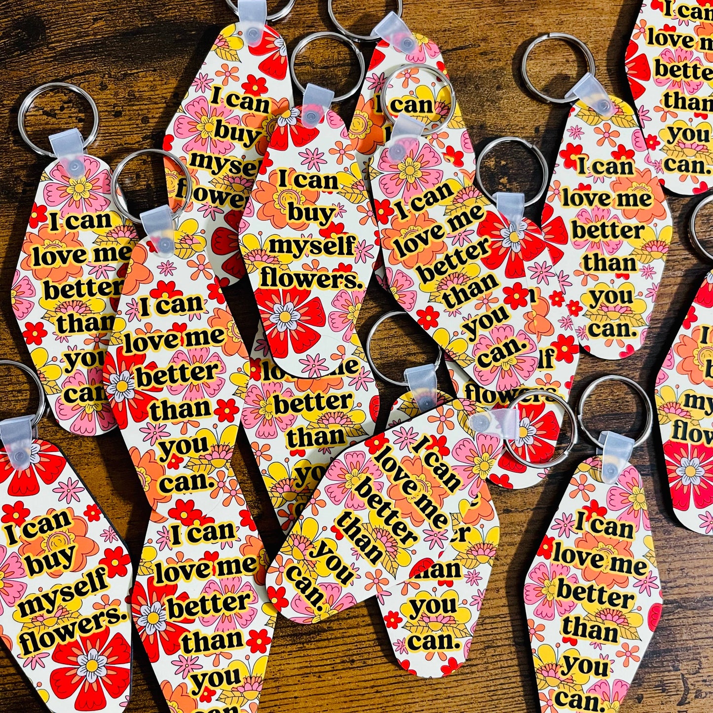 Motel Style Keychain, I Can Buy Myself Flowers Design