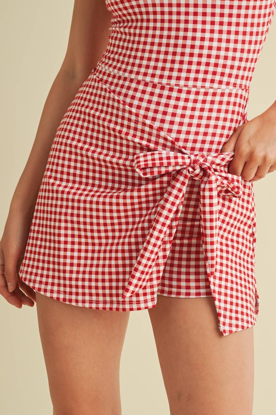 Gingham Print Sleeveless Wrap Tie Front Dress