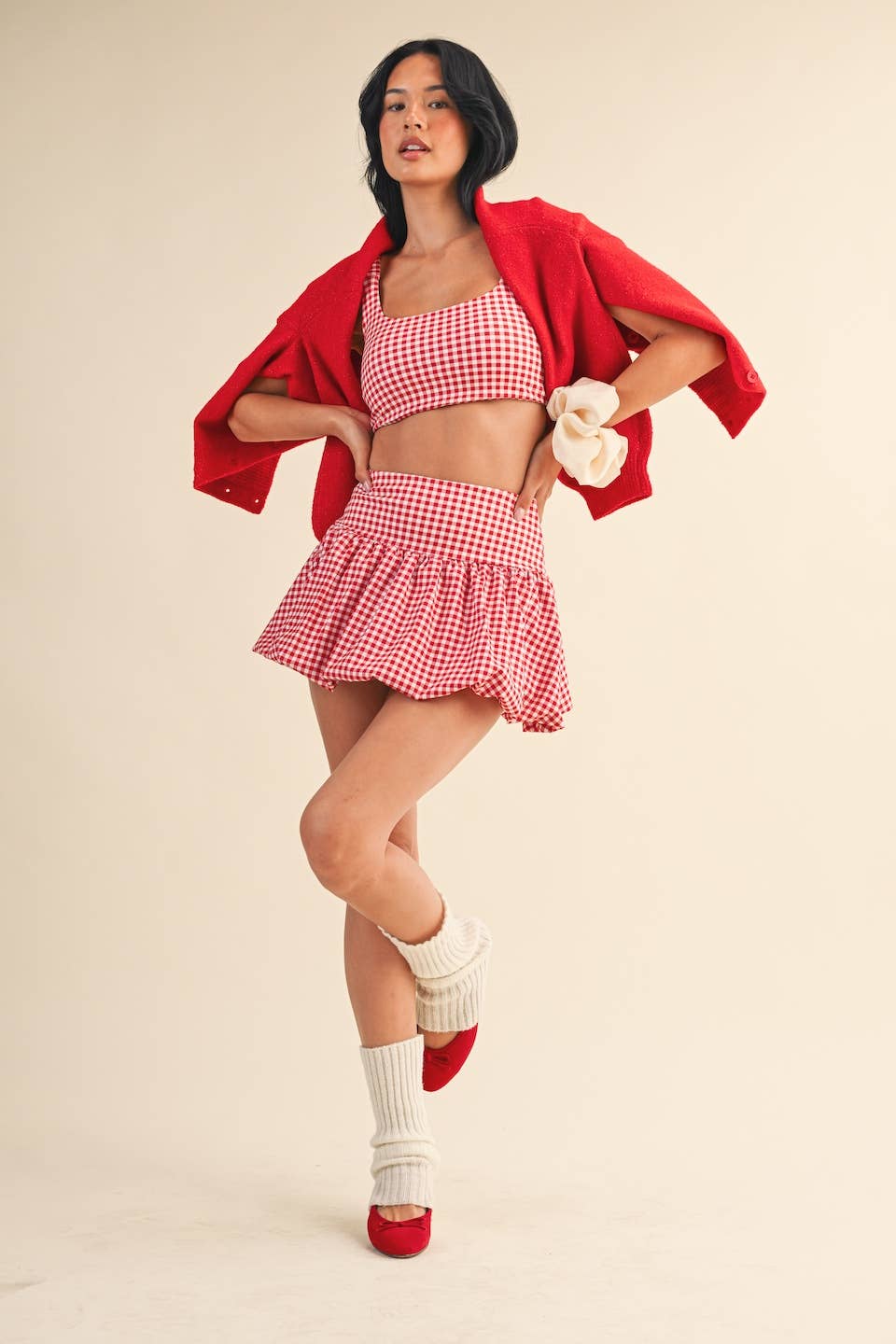 Gingham Print Bubble Skirt