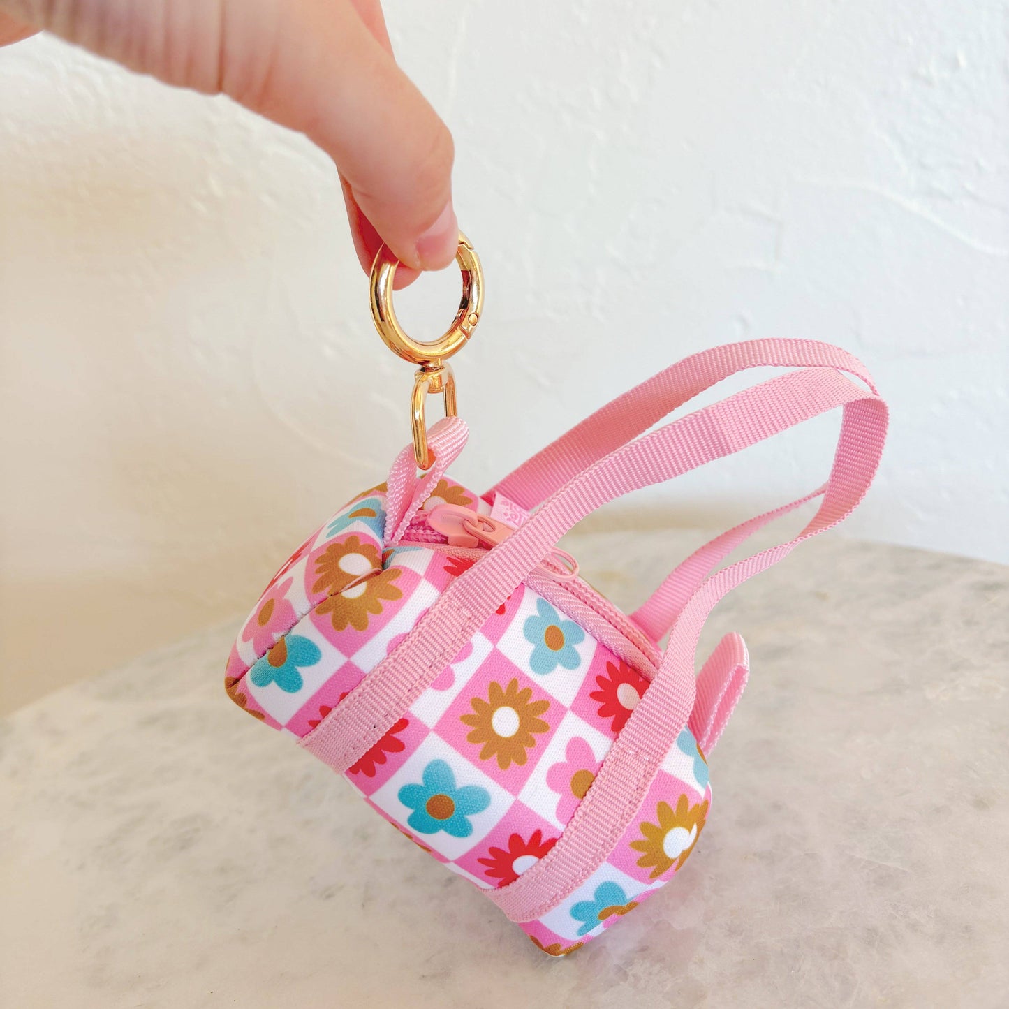 Bag Charm - Mini Purse Keychain - Checkered Floral