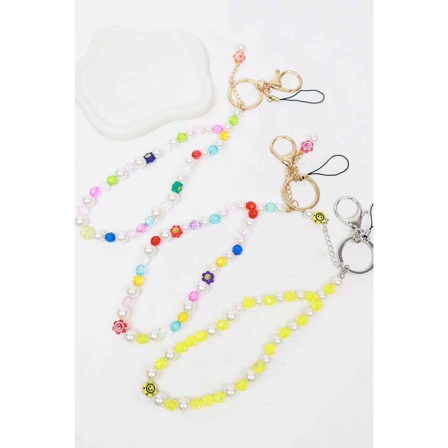Smiley Mix Bead Wristlet Keychain Bracelet