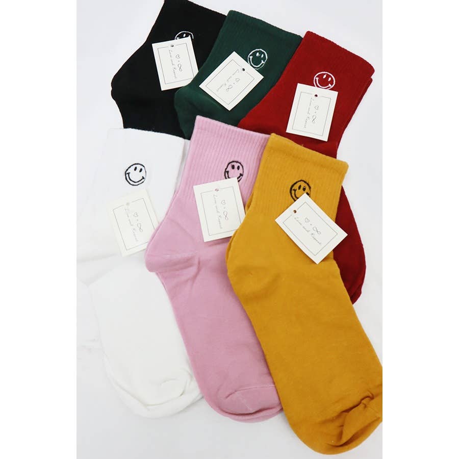 Solid Smiley Embroidered Socks