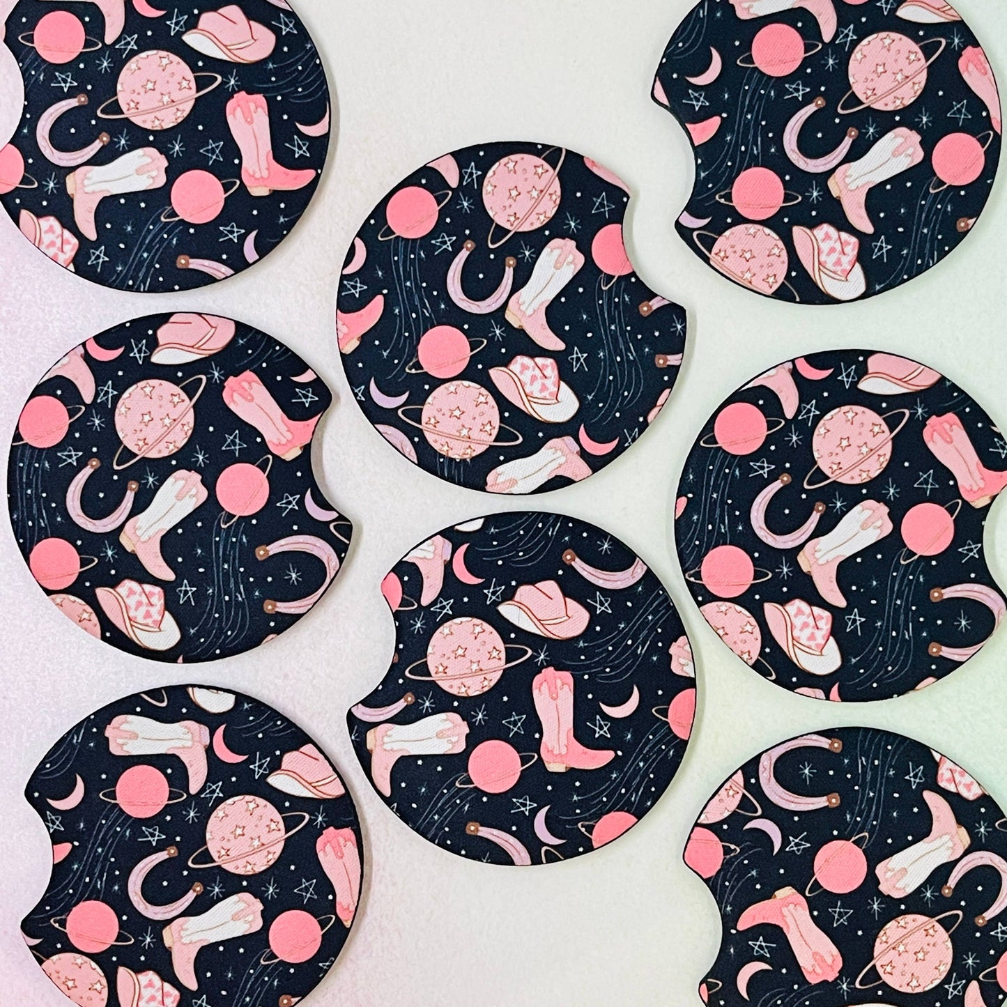 2 Car Coasters, Cosmic Cowgirl Design