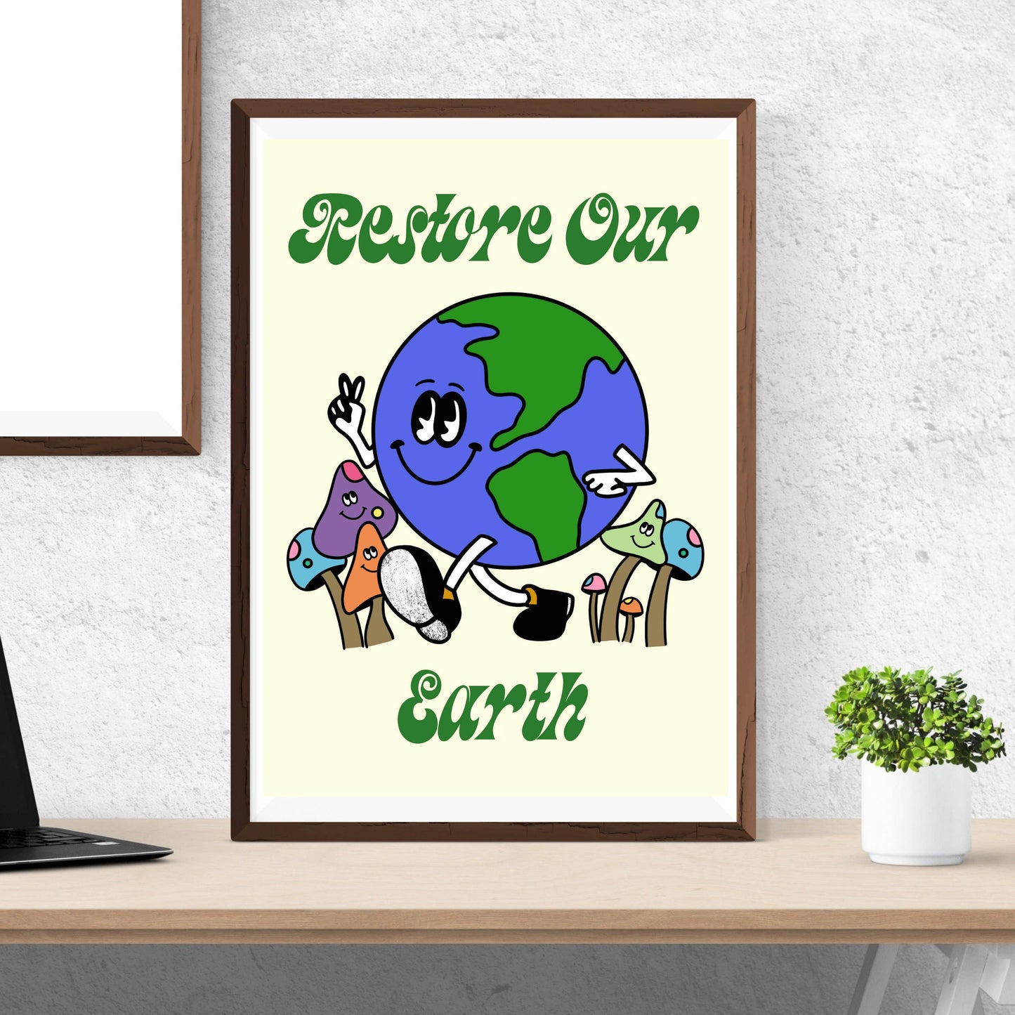 Restore Our Earth Wall Print, Retro Quote 70s Print