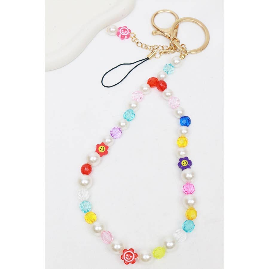 Smiley Mix Bead Wristlet Keychain Bracelet