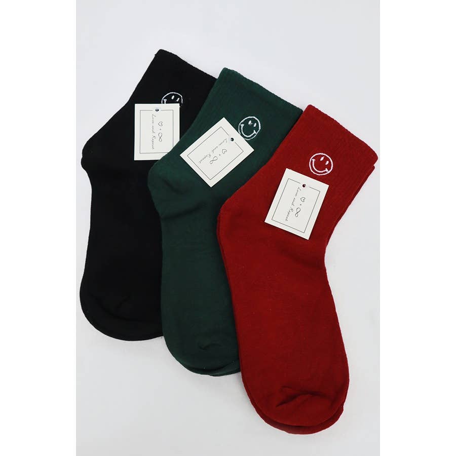 Solid Smiley Embroidered Socks