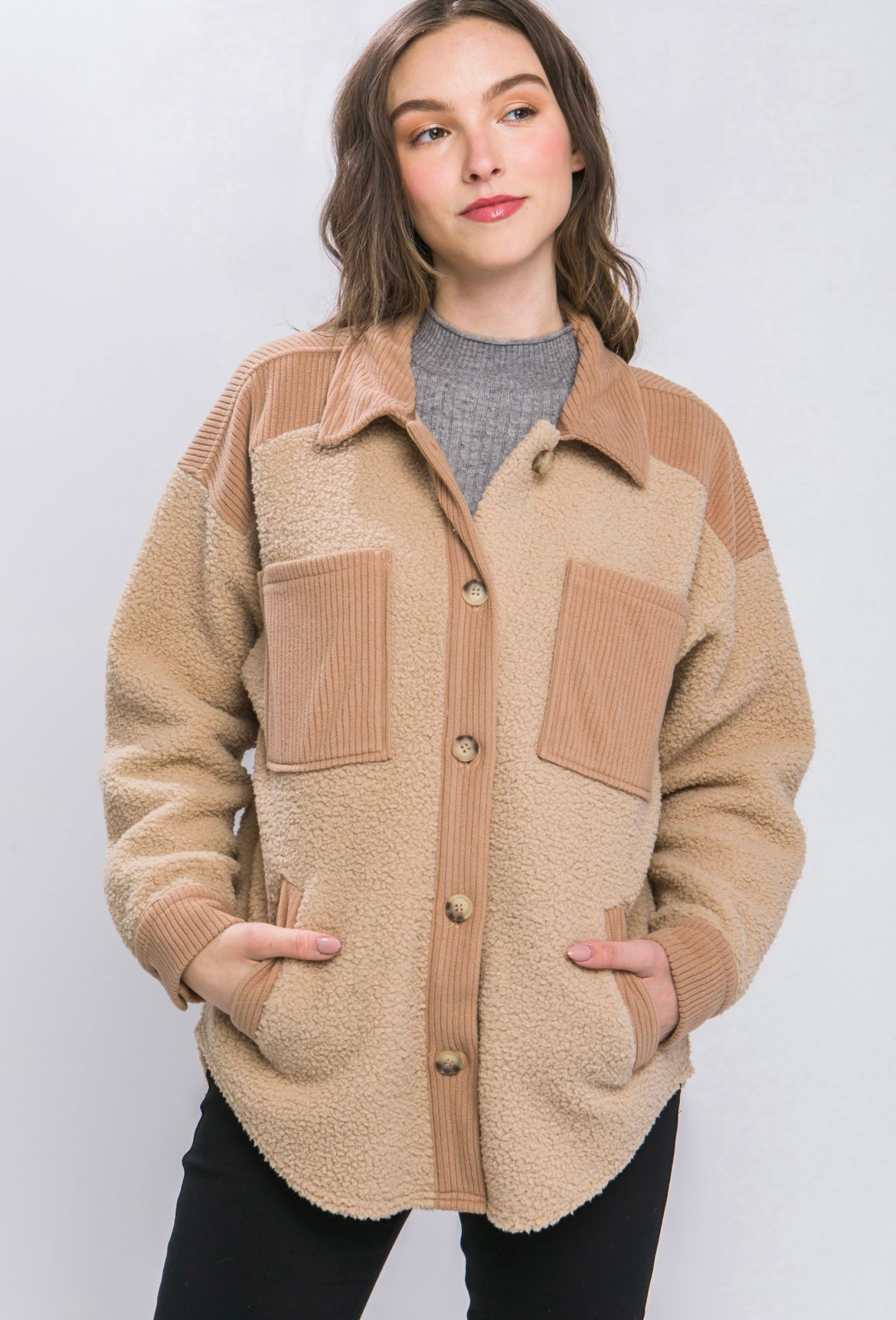 Camel Sherpa Fleece Shacket