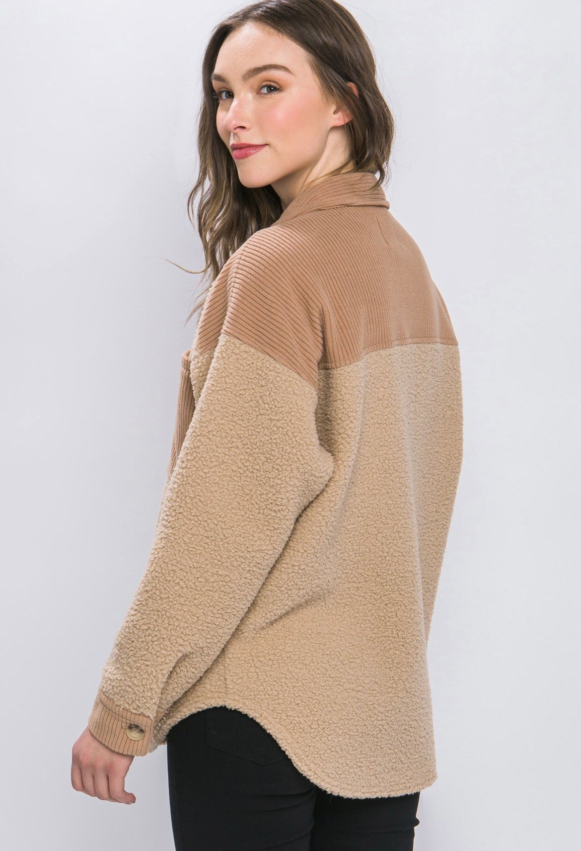Camel Sherpa Fleece Shacket