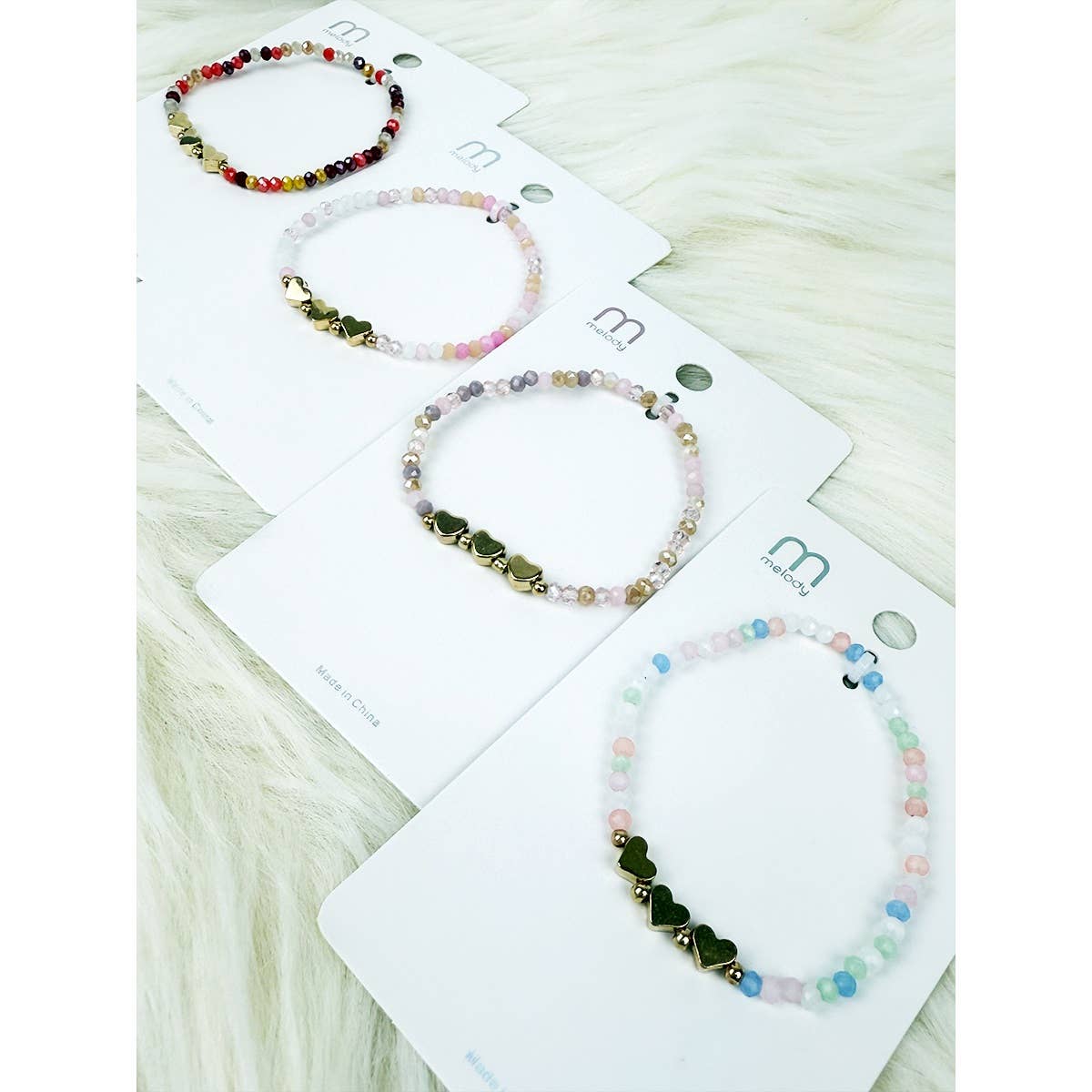 Triple Gold Heart Charm Mix Bead Bracelet