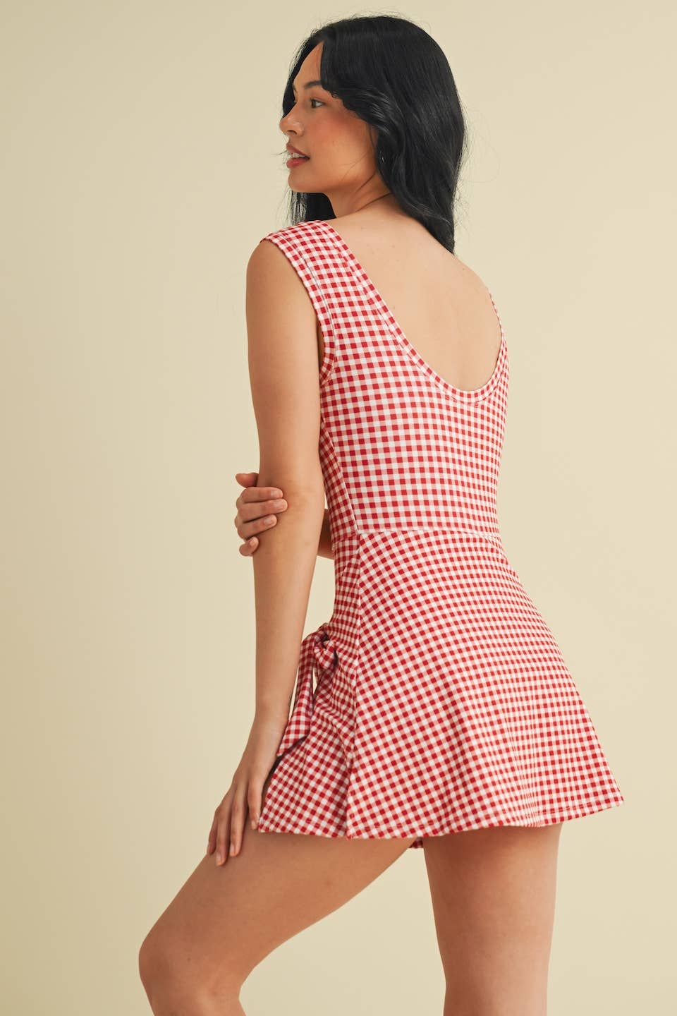 Gingham Print Sleeveless Wrap Tie Front Dress