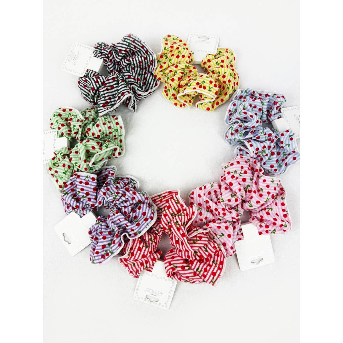 Stripe Pattern with Cherry Print Scrunchie
