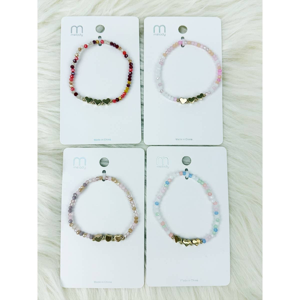 Triple Gold Heart Charm Mix Bead Bracelet