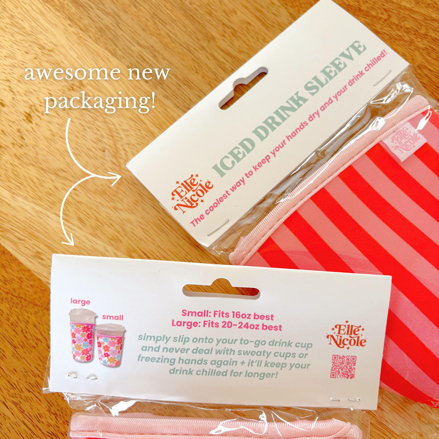Coffee Cup Cover - Pink & Orange Stripes - Iced Drink Sleeve