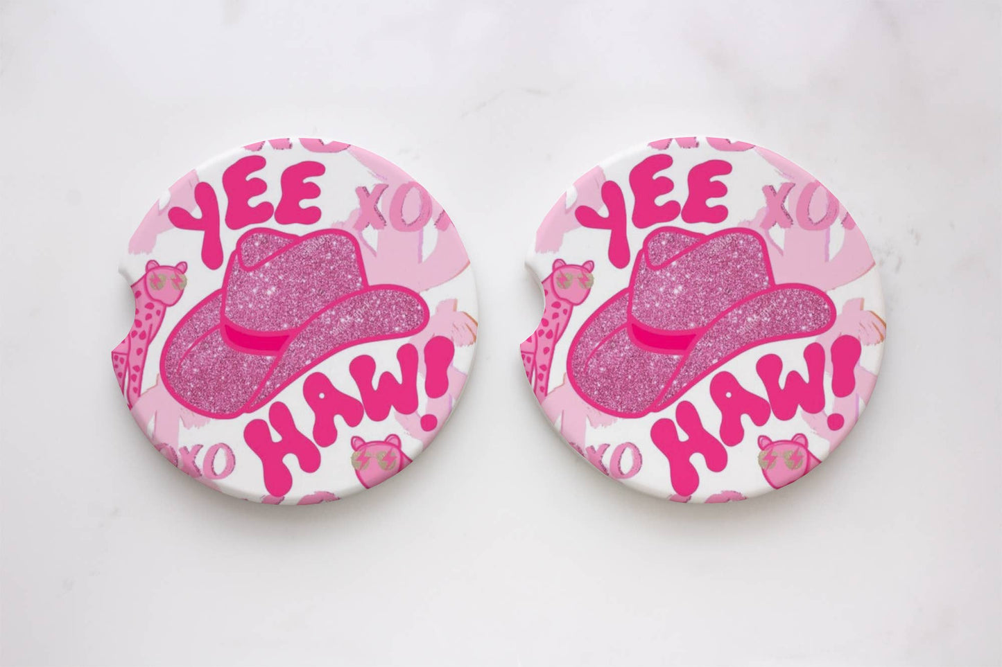 Pink Yeehaw Car Coasters