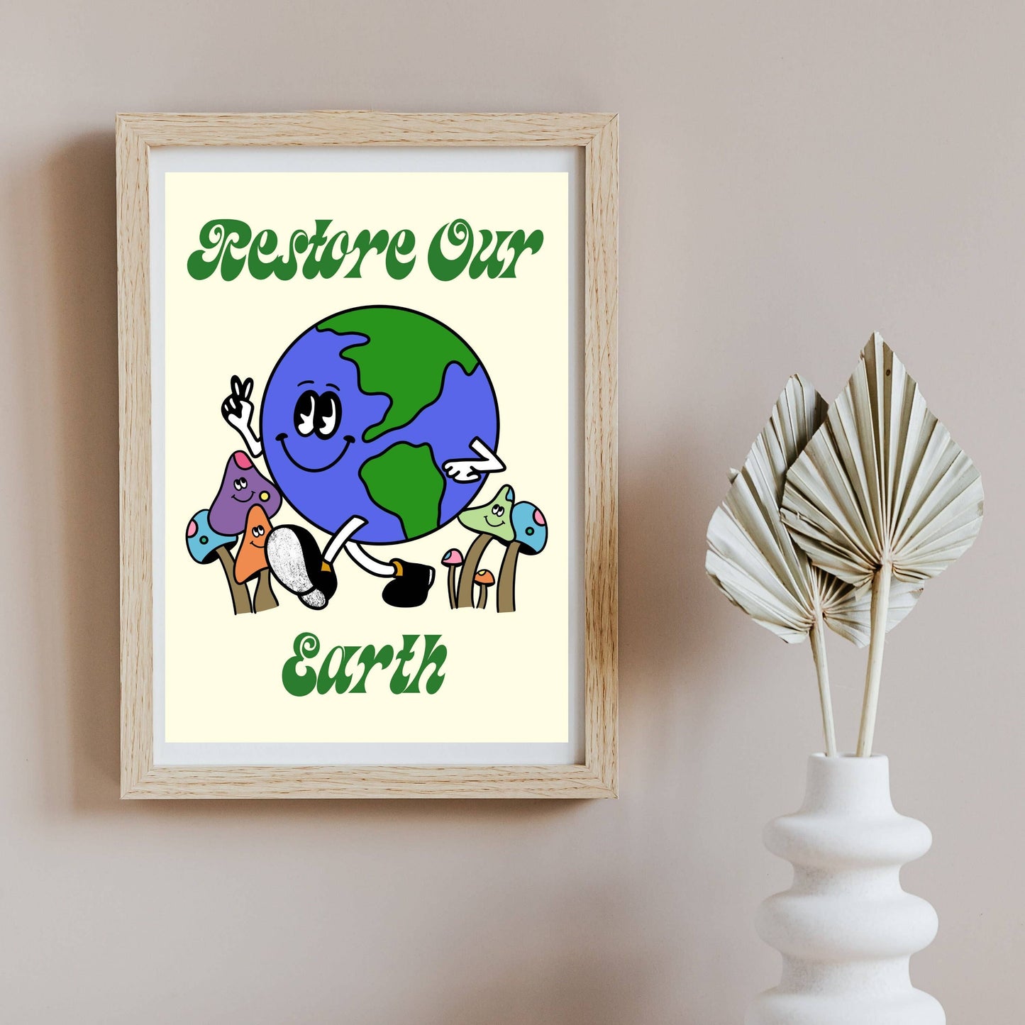 Restore Our Earth Wall Print, Retro Quote 70s Print