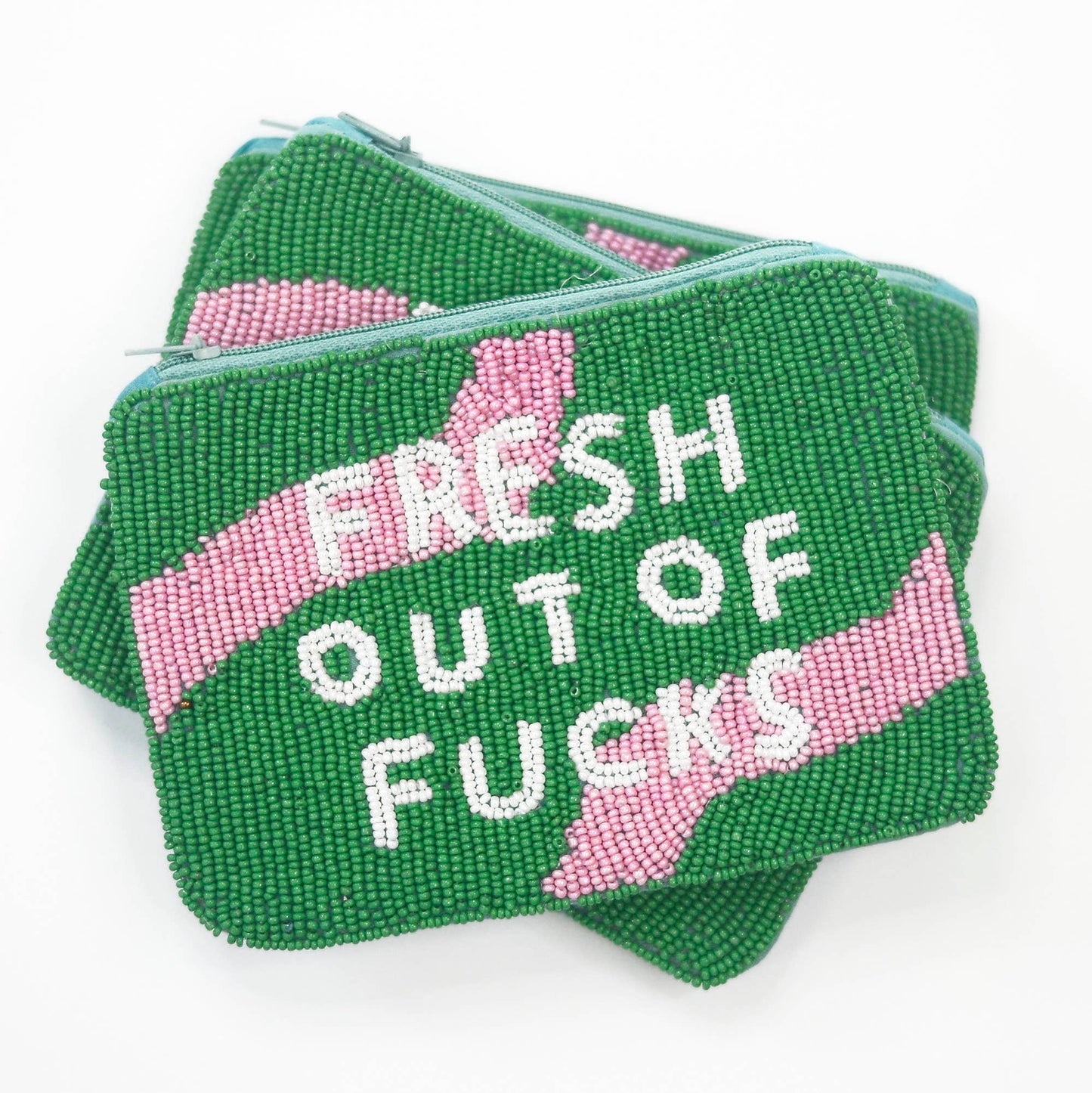 Fresh Out of Fucks Seed Bead Bag, Makeup Bag, Wallet
