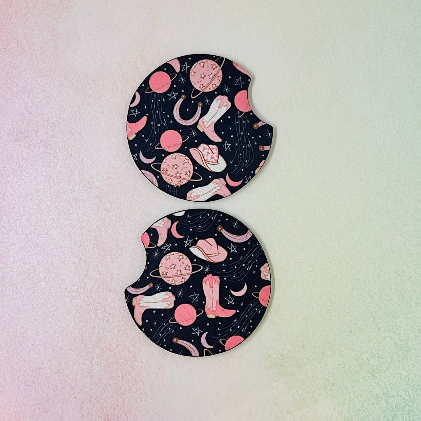 2 Car Coasters, Cosmic Cowgirl Design