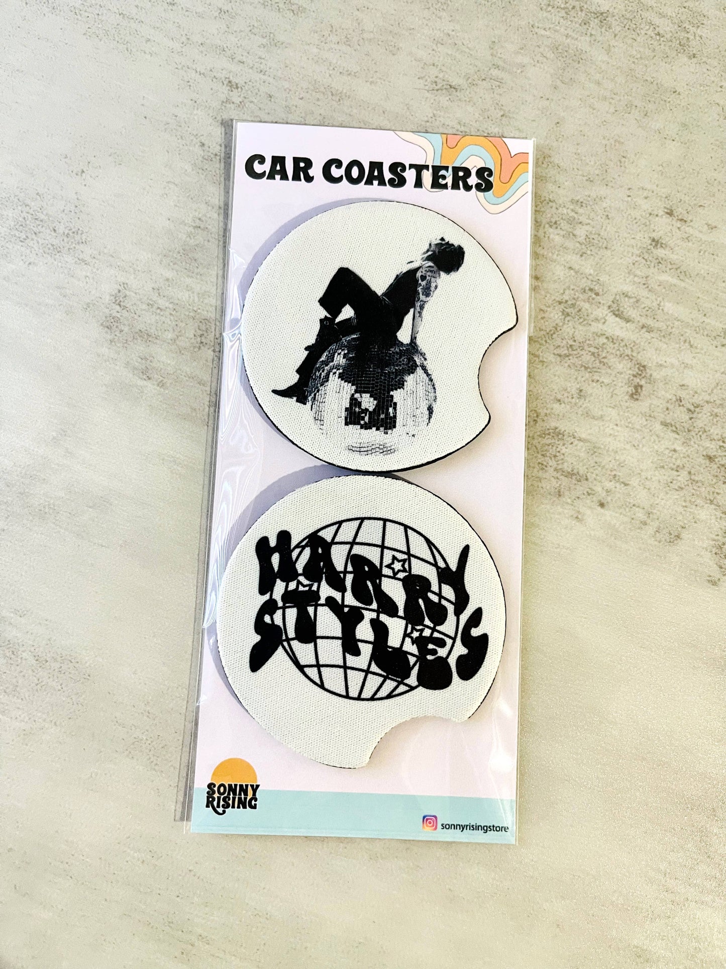 2 Car Coasters, Harry Styles Disco Ball Design