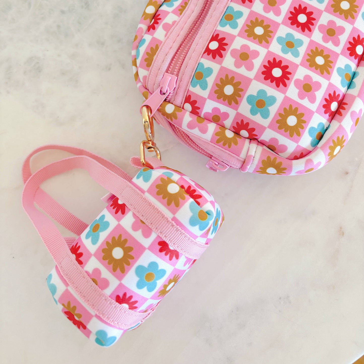Bag Charm - Mini Purse Keychain - Checkered Floral