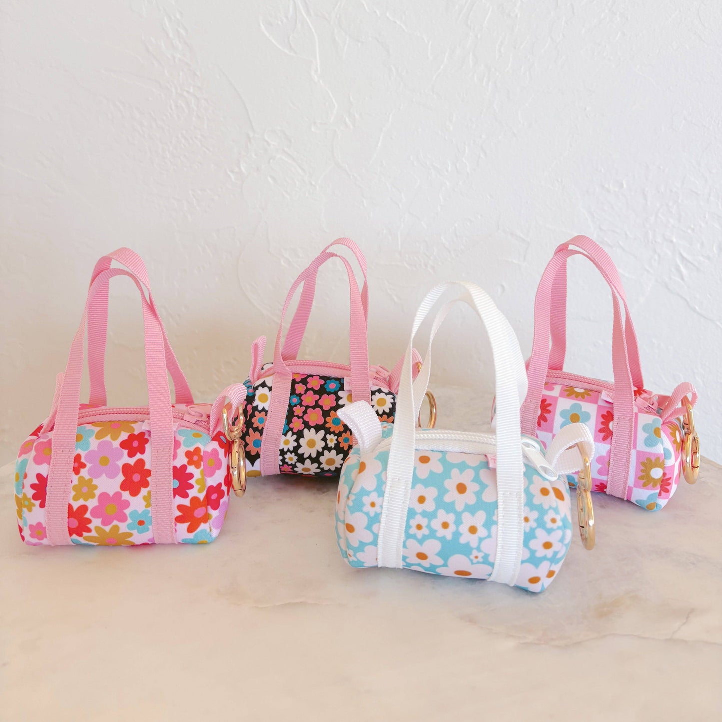 Bag Charm - Mini Purse Keychain - Checkered Floral