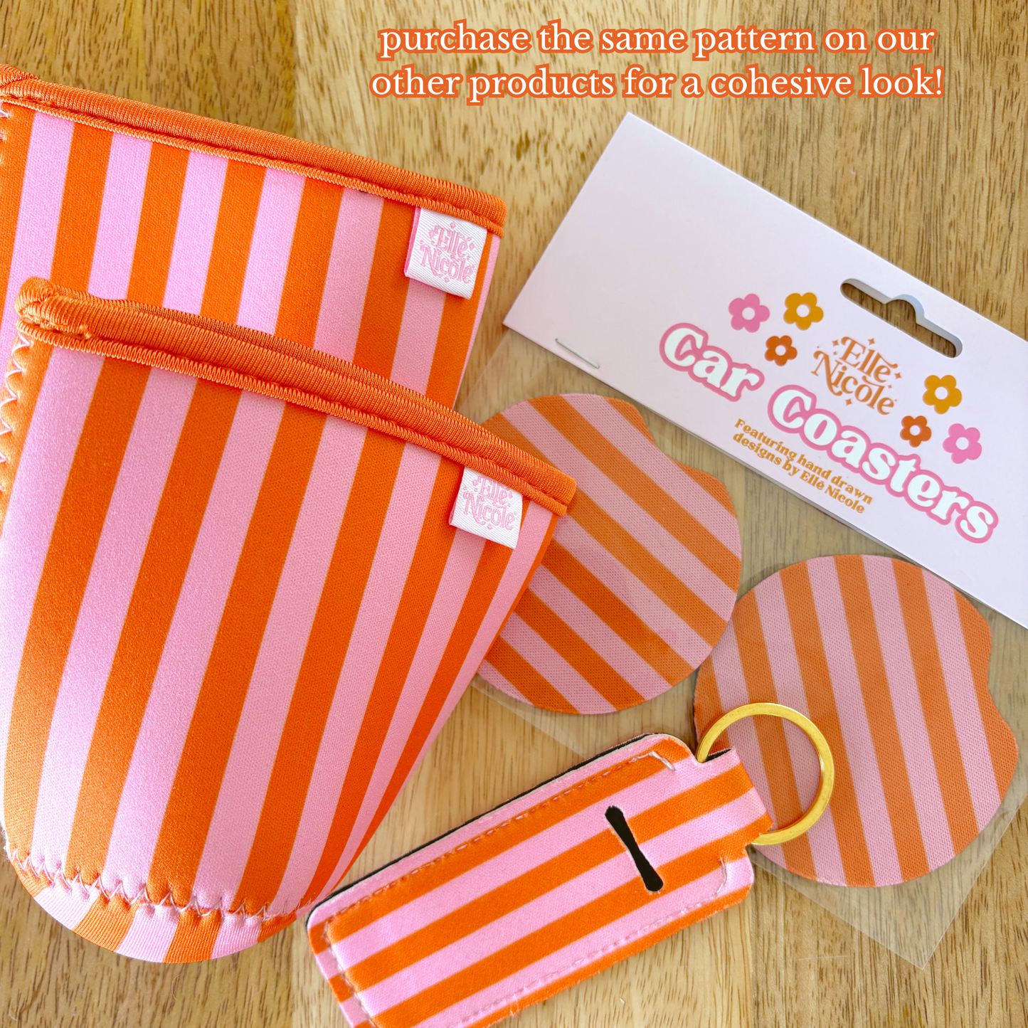 Coffee Cup Cover - Pink & Orange Stripes - Iced Drink Sleeve