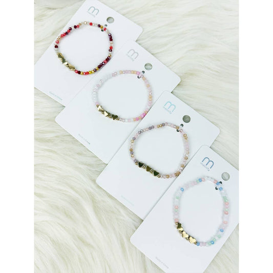 Triple Gold Heart Charm Mix Bead  Bracelet