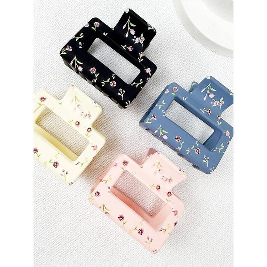 Medium Matte Floral Pattern Claw Clips