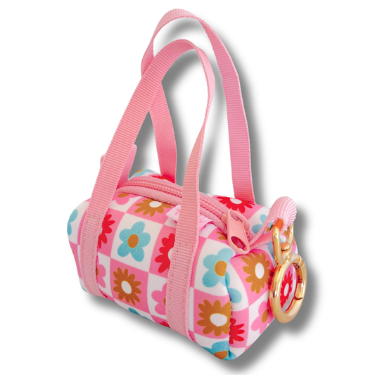Bag Charm - Mini Purse Keychain - Checkered Floral
