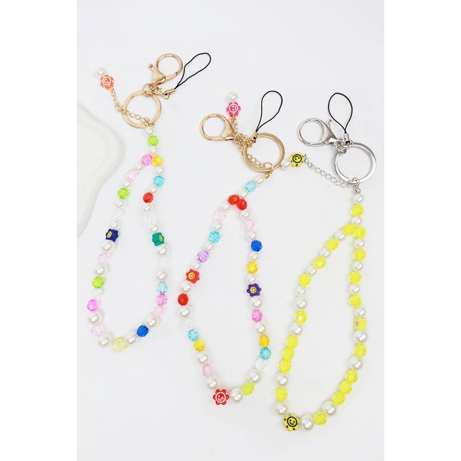 Smiley Mix Bead Wristlet Keychain Bracelet