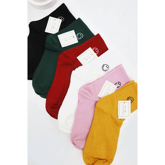 Solid Smiley Embroidered Socks