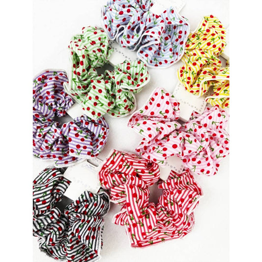 Stripe Pattern with Cherry Print  Scrunchie
