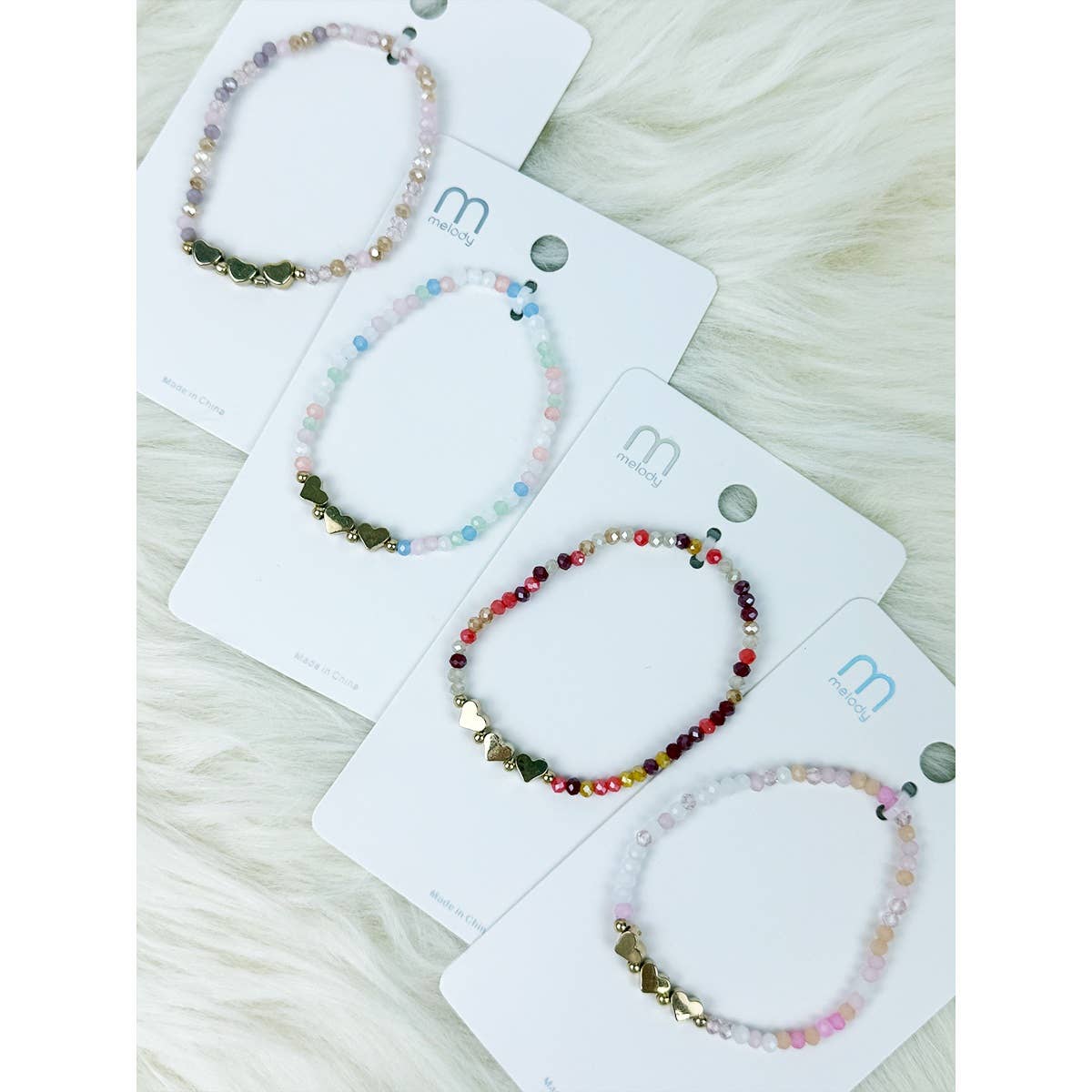 Triple Gold Heart Charm Mix Bead  Bracelet