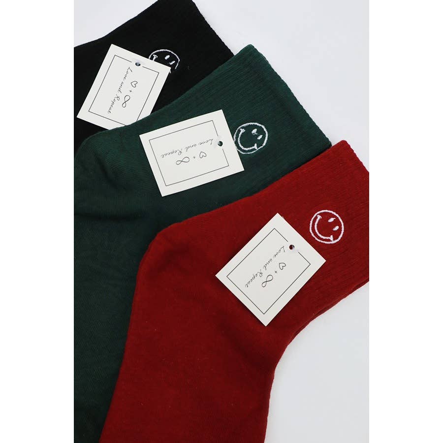 Solid Smiley Embroidered Socks