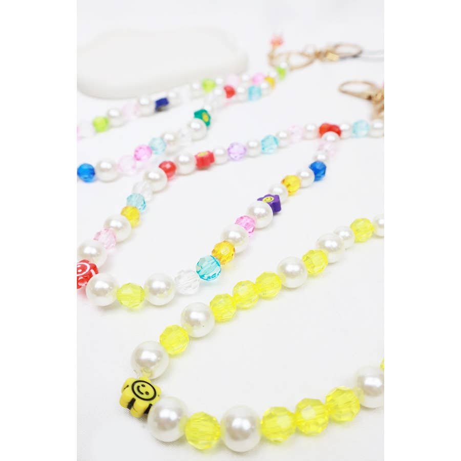 Smiley Mix Bead Wristlet Keychain Bracelet