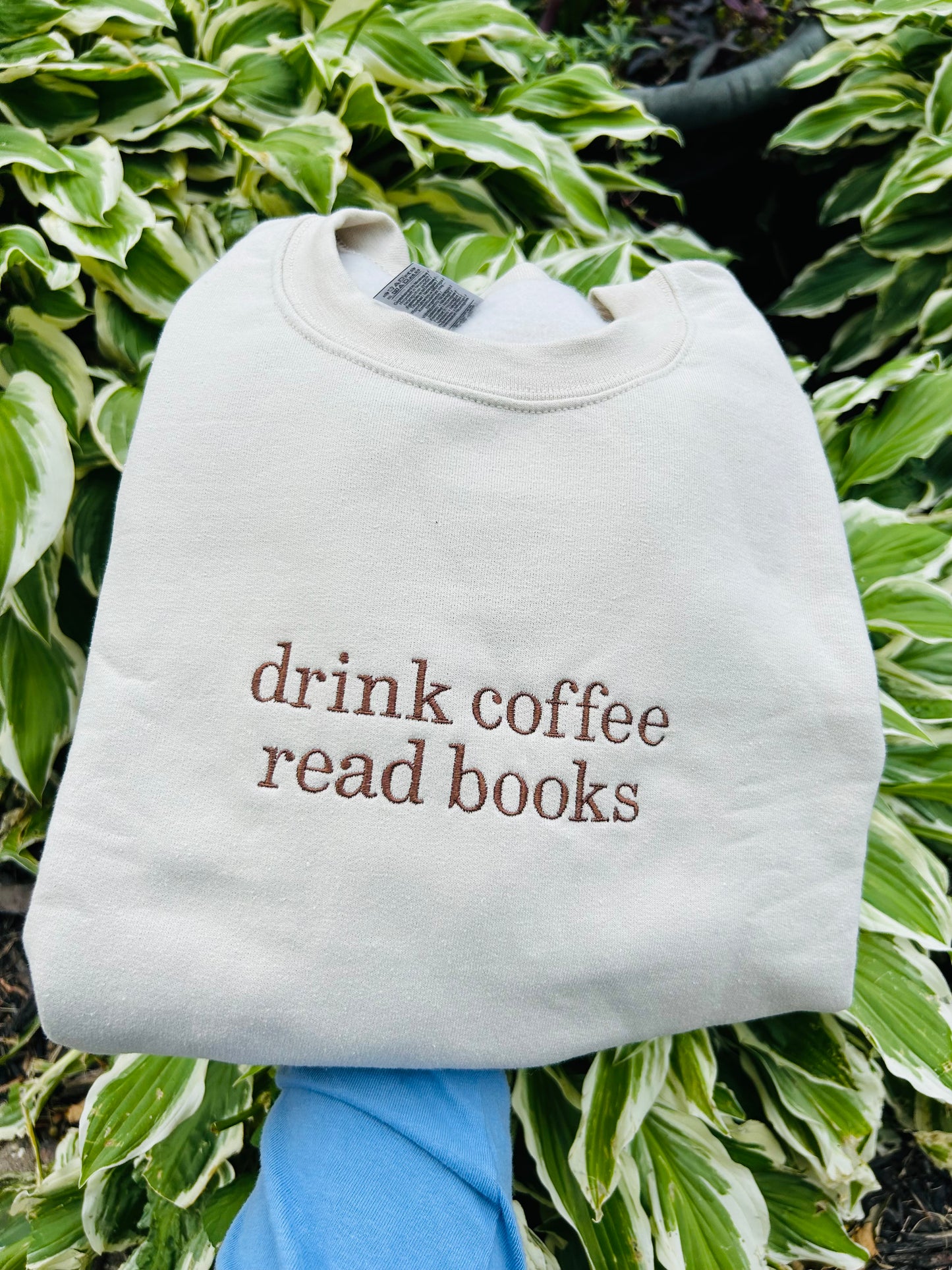 Drink Coffee, Read Books Sand Embroidered Crewneck