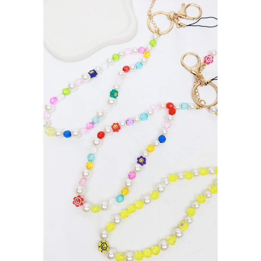 Smiley Mix Bead Wristlet Keychain Bracelet