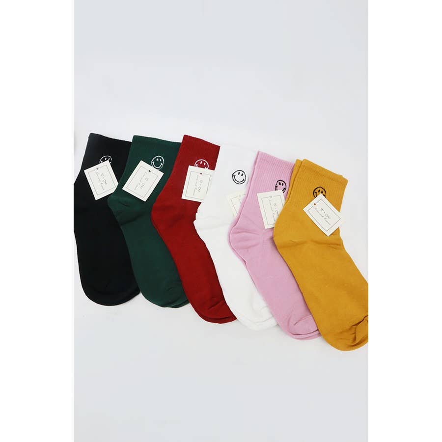 Solid Smiley Embroidered Socks