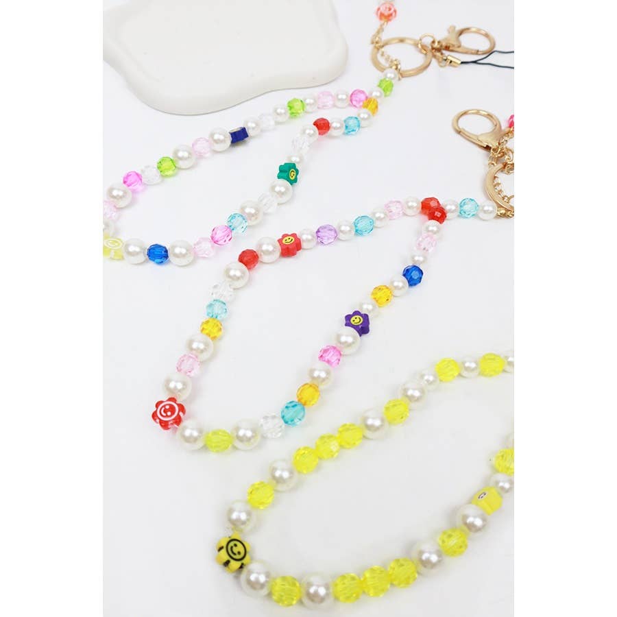 Smiley Mix Bead Wristlet Keychain Bracelet