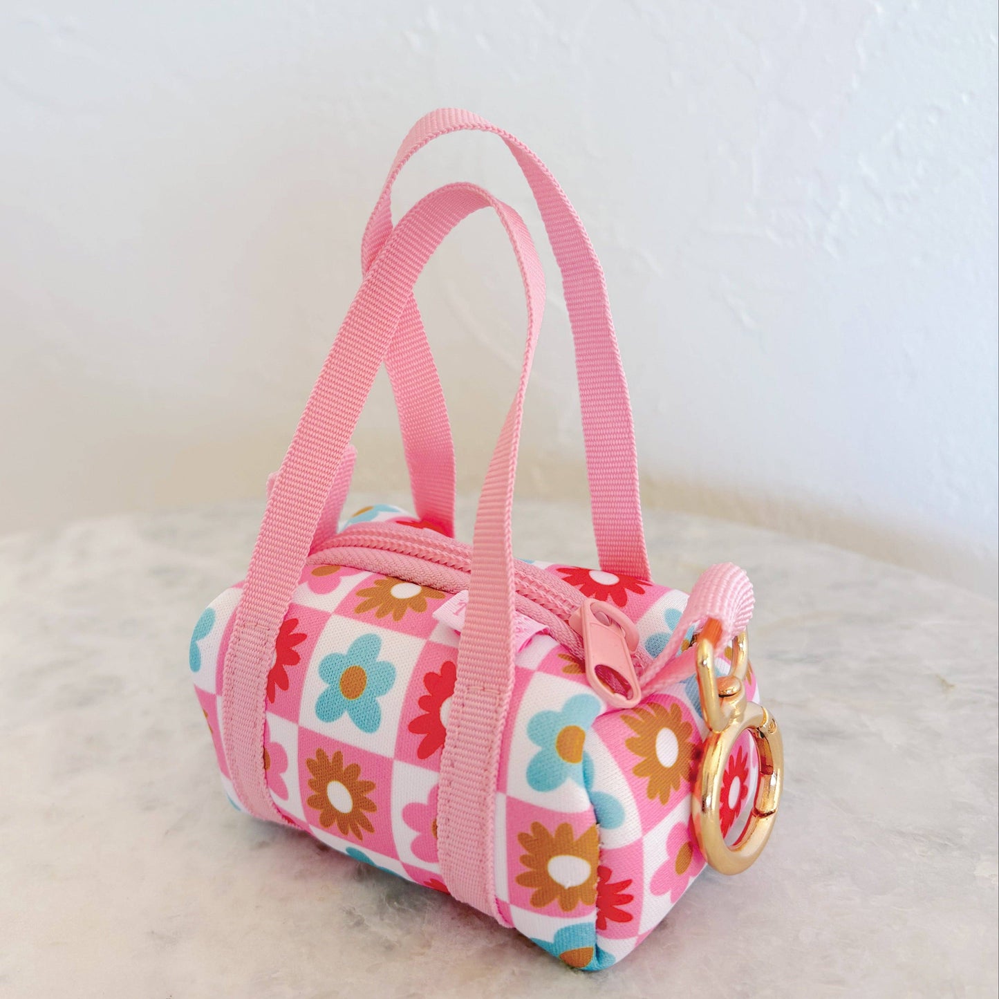 Bag Charm - Mini Purse Keychain - Checkered Floral