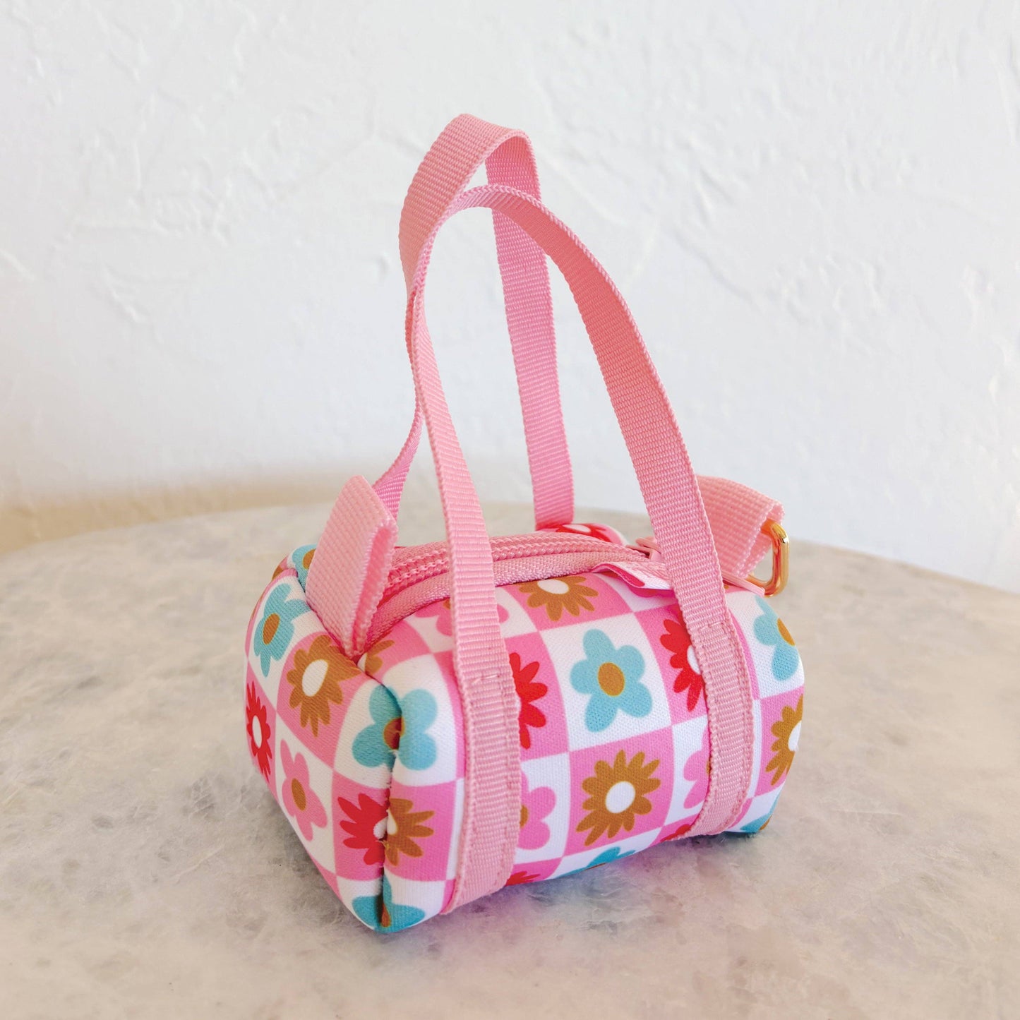 Bag Charm - Mini Purse Keychain - Checkered Floral