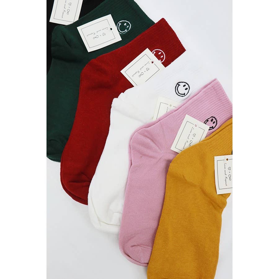 Solid Smiley Embroidered Socks