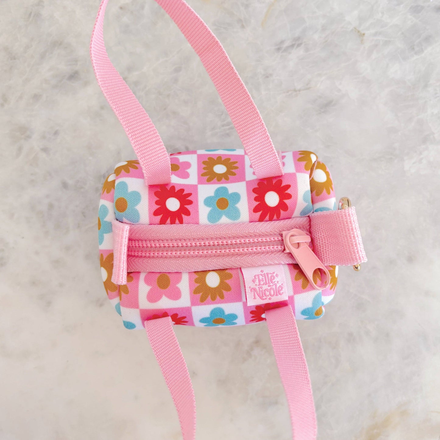 Bag Charm - Mini Purse Keychain - Checkered Floral
