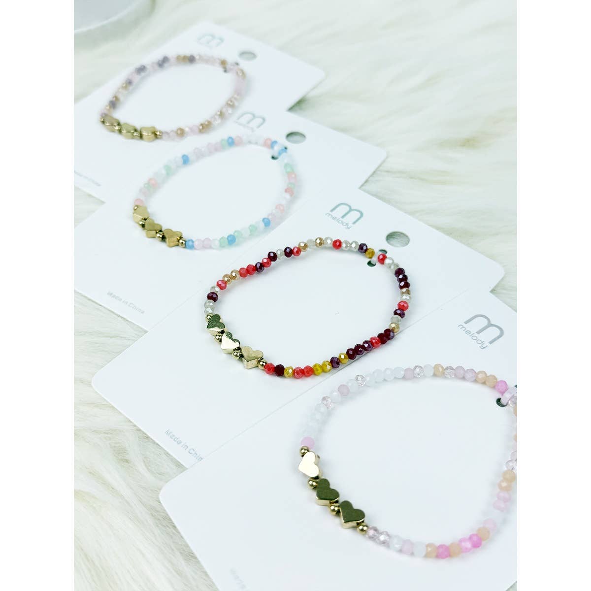 Triple Gold Heart Charm Mix Bead  Bracelet