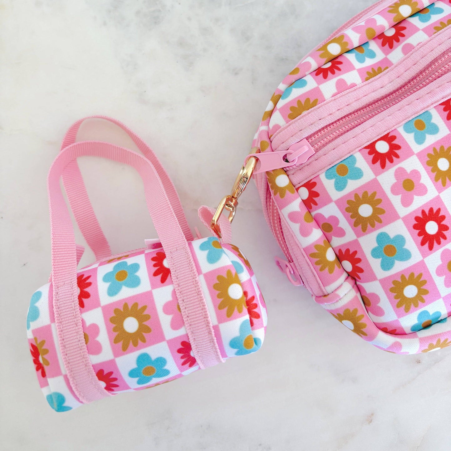 Bag Charm - Mini Purse Keychain - Checkered Floral