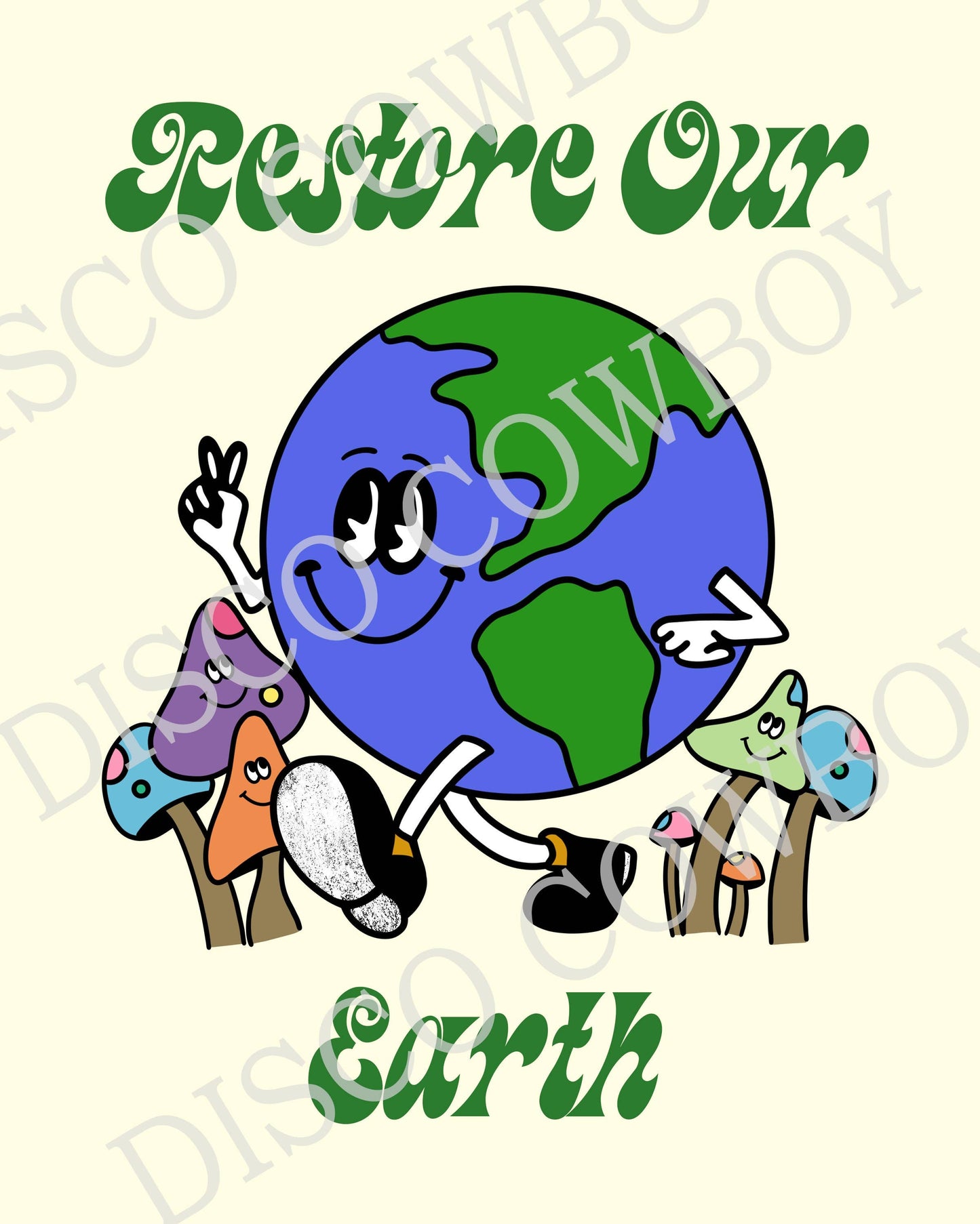 Restore Our Earth Wall Print, Retro Quote 70s Print