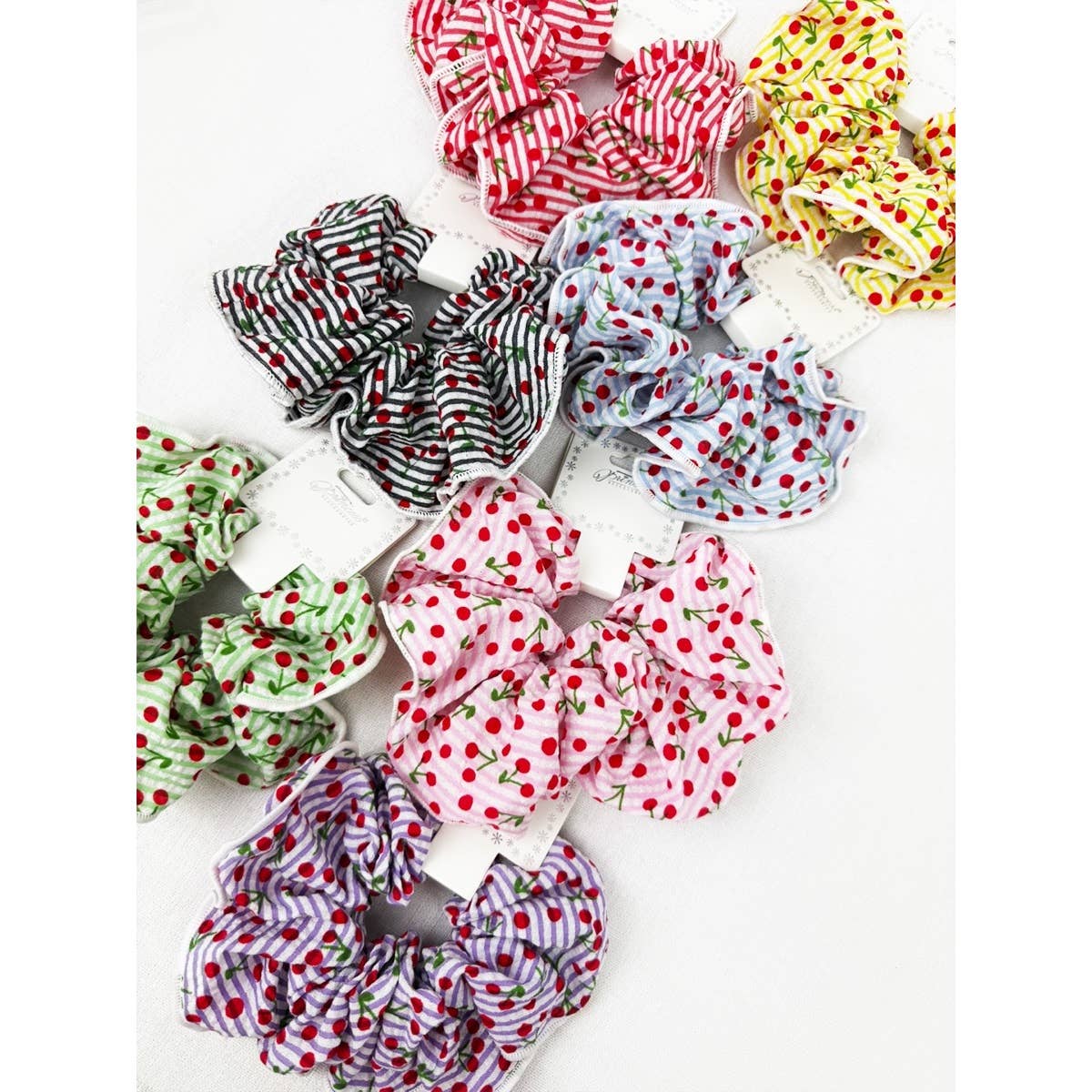 Stripe Pattern with Cherry Print  Scrunchie