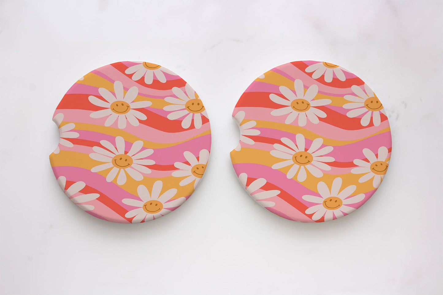 Happy Face Flowers Car Coasters